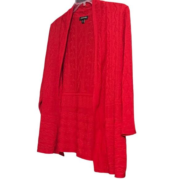 NOTATIONS LONG SLEEVE, OPEN FRONT, ACRYLIC SWEATER, WOMENS, M, RED, NO BUTTONS - Picture 3 of 11